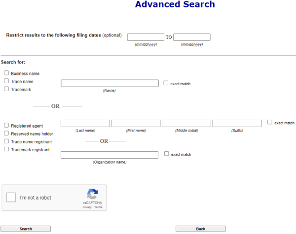 Colorado business database advanced search tool