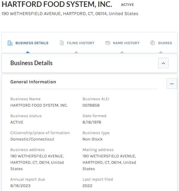 business details page from the Connecticut business search