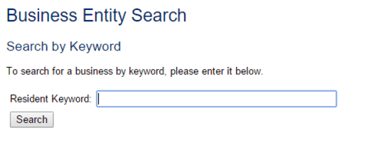 Kansas business entity search by keyword form.