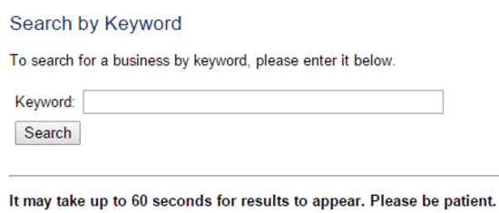 Kansas business entity search by keyword form.