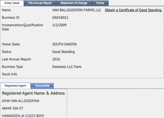 SD SOS business search by registered agent details page.