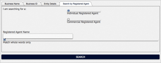 South Dakota Secretary of State business entity search by registered agent form.
